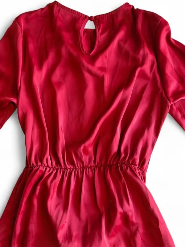 NWOT Red Satin Long Sleeve Tie Waist Mini Dress Size Small - Image 7