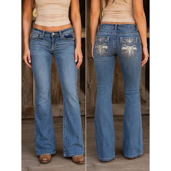 Telepatia Y2K McBling Bootcut Jeans 9/29 Rhinestone Embellished Pockets - Image 2