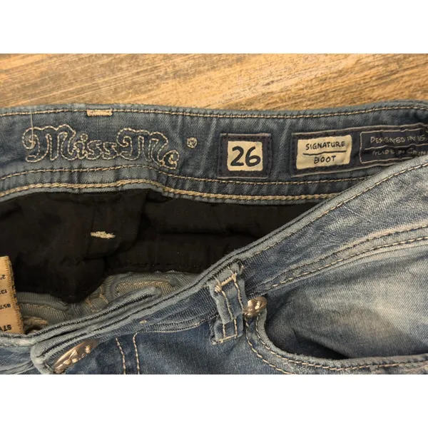 Miss‎ Me Signature Bootcut Jeans Medium Wash Bling Flap Size 26x28 Short Y2K - Image 4
