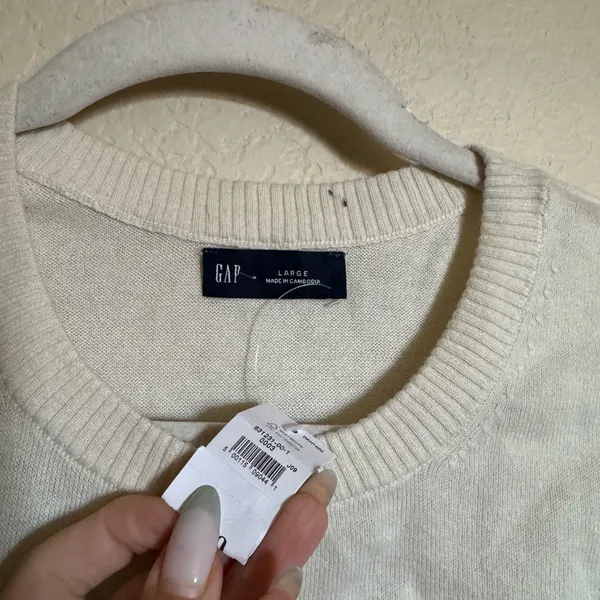 GAP Crewneck Cardigan‎ Sweater Size Large Cream NEW Office Business - Image 3
