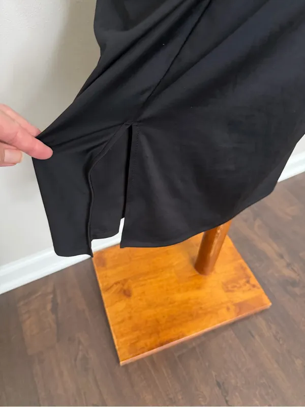Nine West Little Black Dress Midi Bodycon Ruched Stretchy Lined Party Cocktail - Image 2