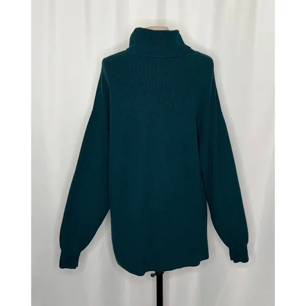 FREE PEOPLE Softly Structured Solid Teal Sweater Turtleneck Tunic Knit Medium - Image 9
