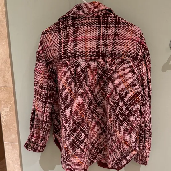 Anthropologie Pink Plaid Button-Up Jacket - Image 3