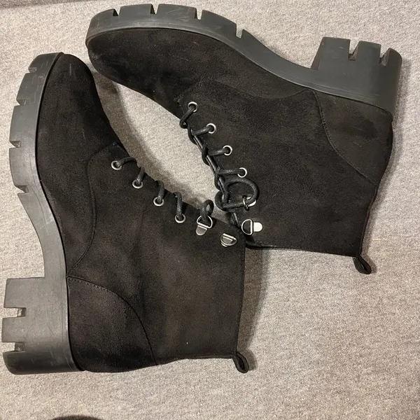 Black Suede Lace Up Combat Boots Chunky Heel Womens Size 7‎ - Image 7