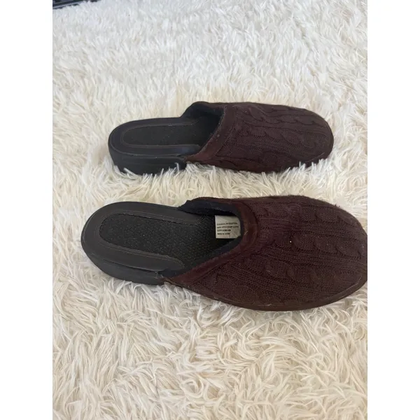 Cable Knit Slippers Mules‎ Clogs Brown Acrylic Cozy Comfort Slip On Shoes - Image 2