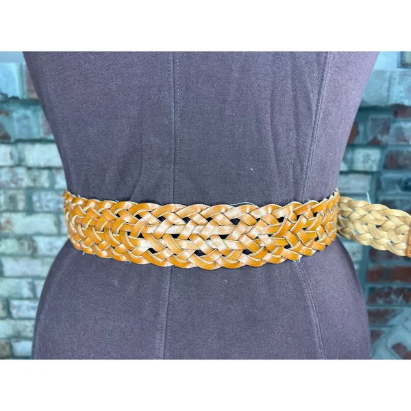 Split leather belt brown boho round buckle - Image 5