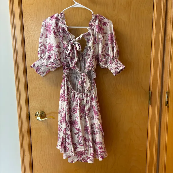 Misa Los Angeles Dress Women Small Pink Floral Puff Sleeve Open Back Mini - Image 7