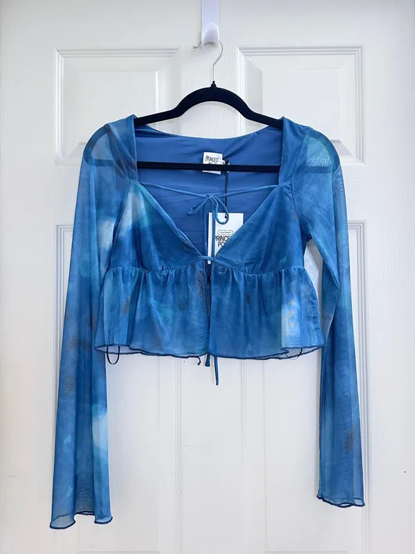 NWT Princess Polly Too Short Sheer Long Sleeve Top - Blue Tie Dye - 4 - Image 2