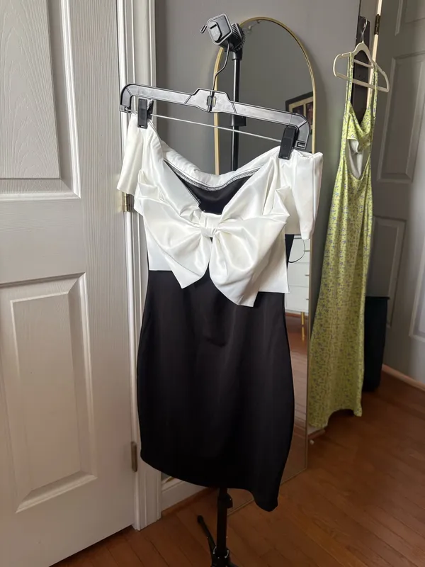 Black and white bow cocktail graduation dress - Image 2