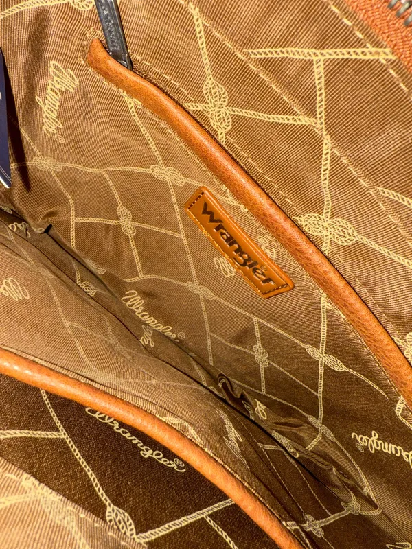 Wrangler Tooled Leather Cross Body Brown Fringe LARGE NWT floral western purse - Image 6