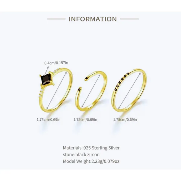 Boutique NEW Women's Dainty 14k Gold Plated S925‎ Black Melee Diamond Ring Size 6 - Image 15