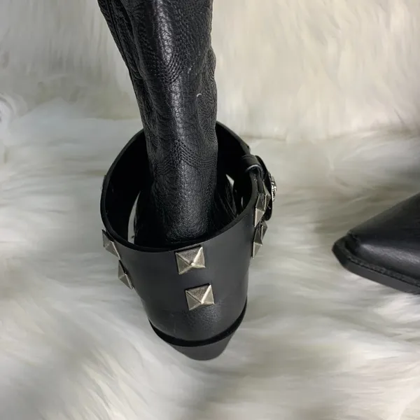 Handmade Womens Black Studded Leather Metal Buckle Removable Boot Band One Size - Image 4