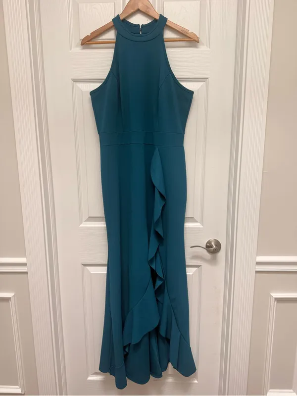 High Neck Sleeveless‎ Maxi Teal Wedding Guest Dress XL - Image 2