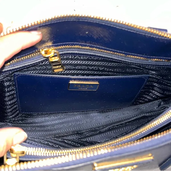 Prada Navy Blue Patent Saffiano Vernice Shoulder Bag Purse - Image 12