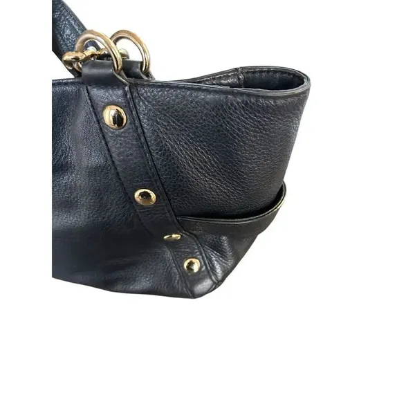 Michael Kors Delancy Shoulder Tote Bag Black Gold Pebbled Leather - Image 9