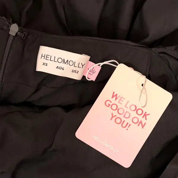 NWT!! HELLO MOLLY Upon A Cloud Strapless Bubble Midi Dress Solid Black X-Small‎ - Image 10