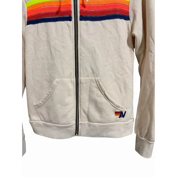 Aviator Nation 5 Stripe Zip Up Hoodie Almond/Neon Size Small‎ - Image 5