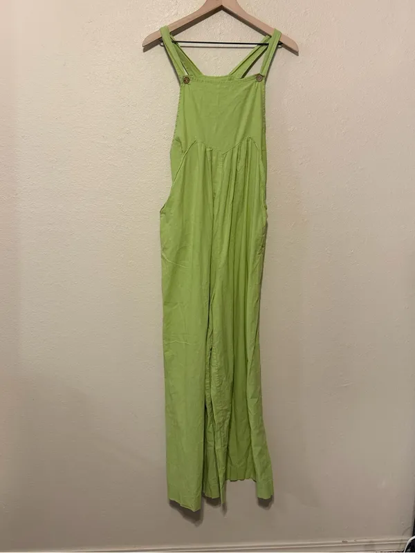 BiBi Sleeveless Linen Cotton Pockets Loose Wide Leg Jumpsuit Size Large - Image 2