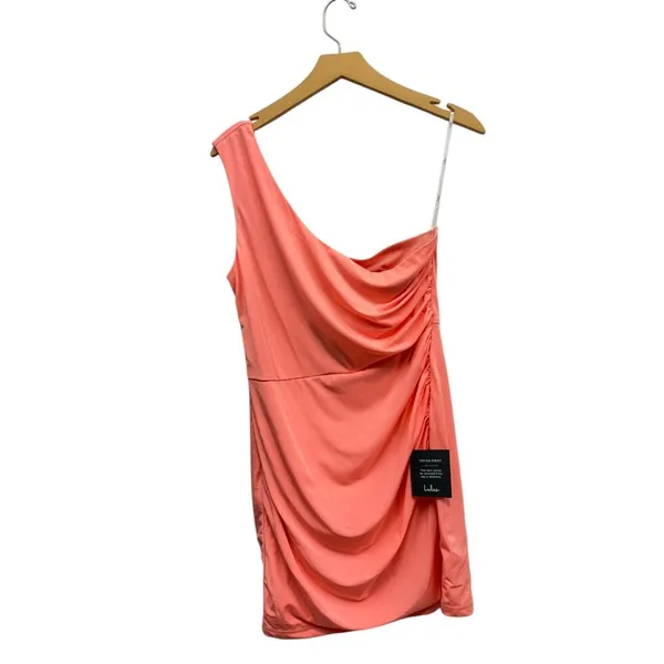 Lulus Extraordinary Poise Coral Pink One-Shoulder Mini Dress size Large NWT - Image 2