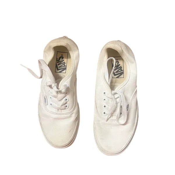Vans Women's Authentic White Canvas Lace-Up Sneakers Size 6 - Image 3