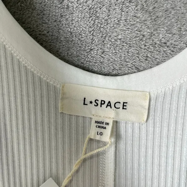 L*SPACE Jenna Ribbed Flowy Midi Dress‎ Cream Resortwear Beachy Minimalist LG New - Image 3