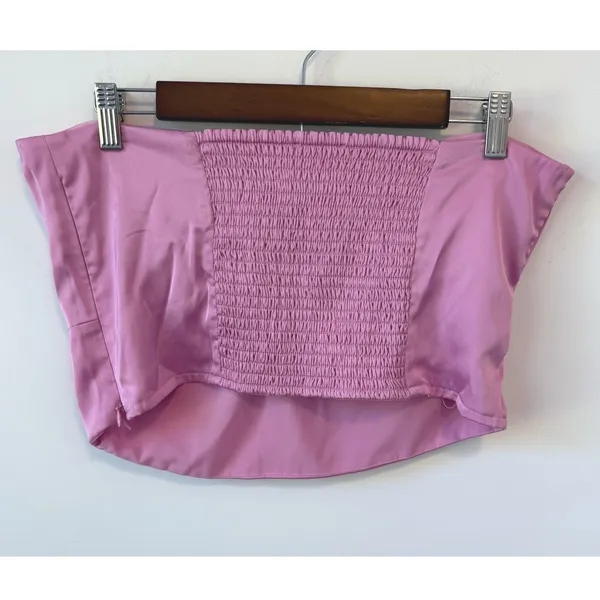 Abercrombie & Fitch‎ Womens Strapless Satin Pink Ruched Back Tube Top Size Large - Image 3