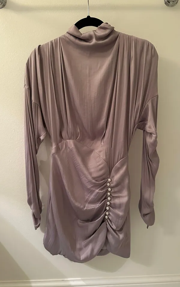 Elliatt Aristrocat Mini Asymmetrical Satin Dress Ash Lavender xs - Image 2