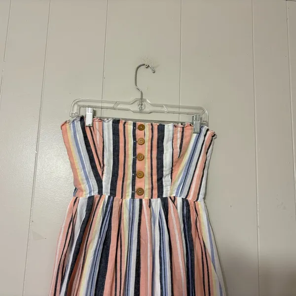 Free People Lilah Stripe Midi Dress Strapless Button Front Cotton Size S - Image 4