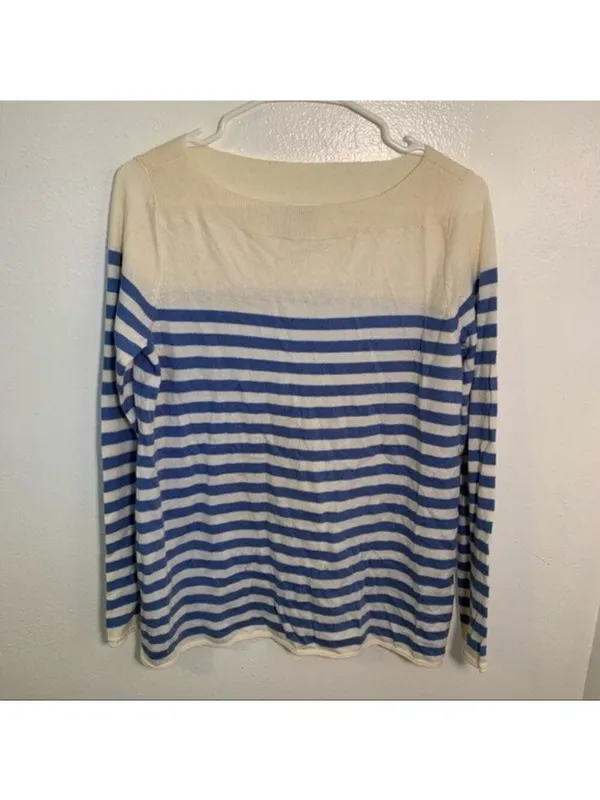 Gap Women's Size Small Boatneck Sweater Moore Blue Stripe Wool Long Sleeve - Image 2