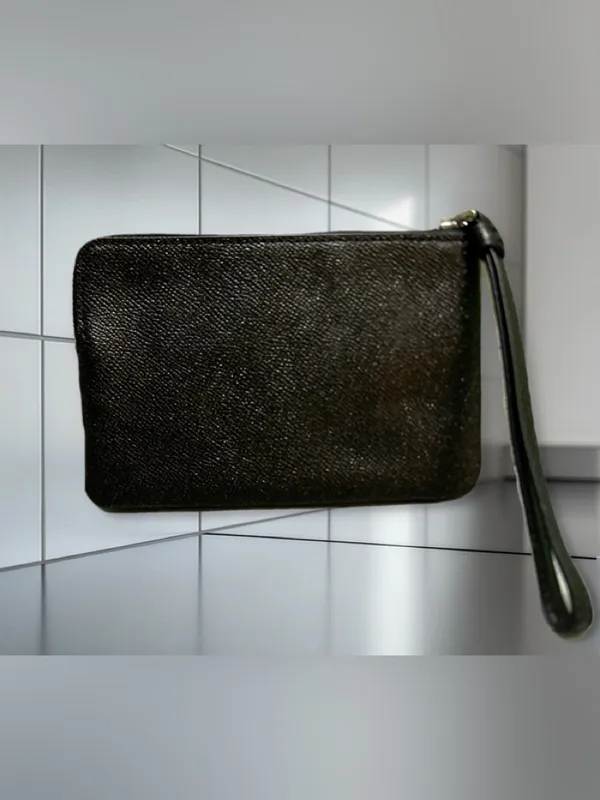 Coach Black Saffiano Leather Zip Wristlet with Gold Logo - Image 2