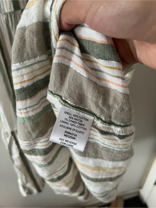 Green White Striped Cotton Tiered Button Up Maxi Dress Small Coastal Resort - Image 7
