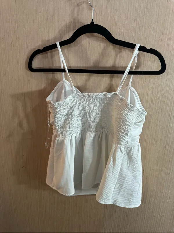 Women’s Just Polly Cream Ruched Spaghetti Strap Blouse Size Medium - Image 3