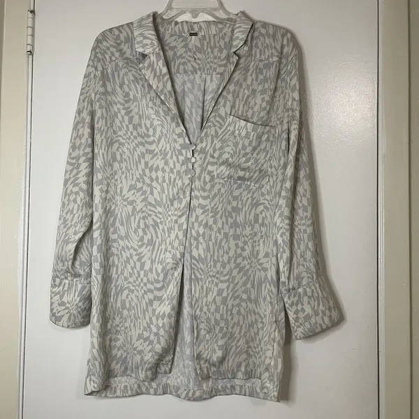 FREE PEOPLE Beatrice Geometric ivory long sleeve top size 6 - Image 2