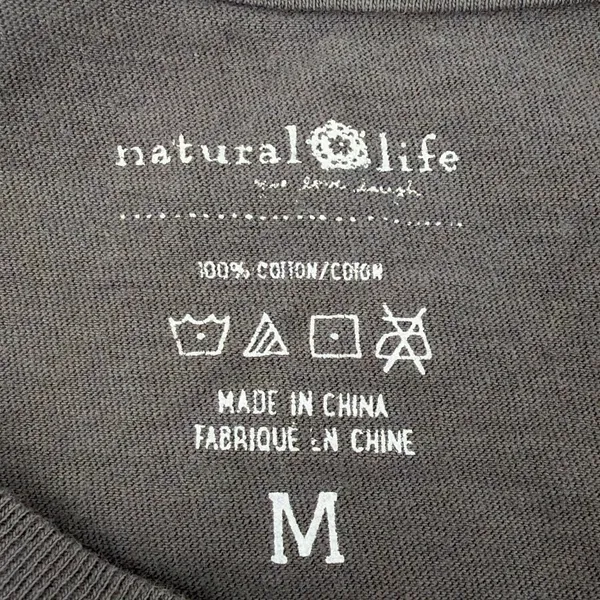 Natural Life Be Happy Floral Graphic Long Sleeve Tee Medium Charcoal Gray Boho - Image 6