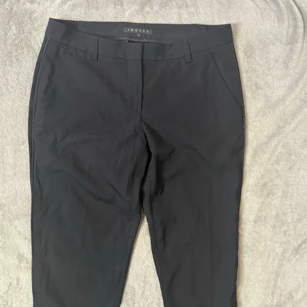 Theory Black Wool Straight Leg Pants Size 4 Zipper Ankle Quiet‎ Luxury Capsule - Image 3
