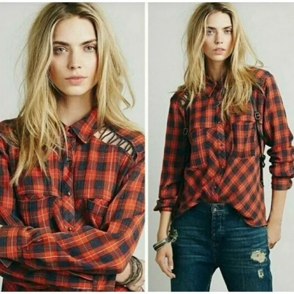 ✨Free People Gauze Plaid Flannel Sz XS T-Shirt✨ - Image 2