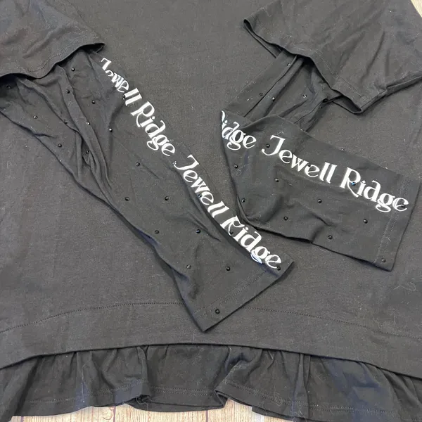 Jewell Ridge Womens XL Black Graphic Ruffle Hem Rhinestone Long Sleeve‎ Tee - Image 2