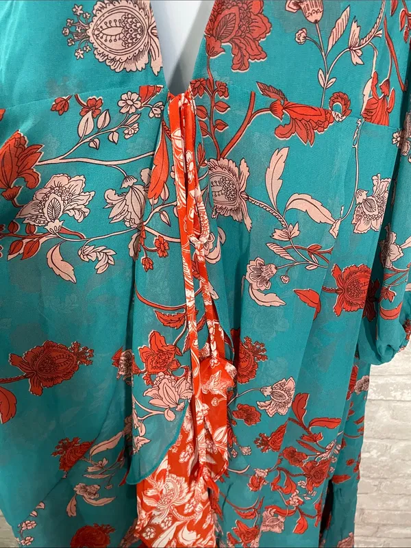 MISA Los Angeles Talitha Maxi Robe Dress featuring a turquoise floral print - Image 3