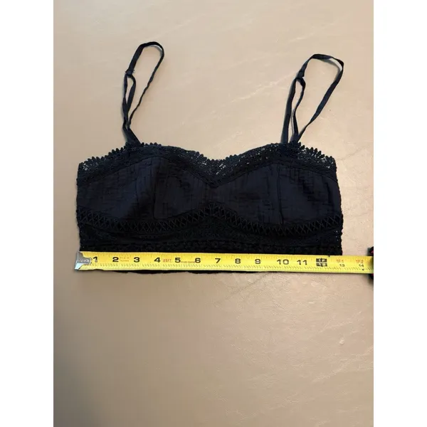 Free People Intimately Tallulah Bralette Black Crochet Lace Smocked Top Small - Image 2