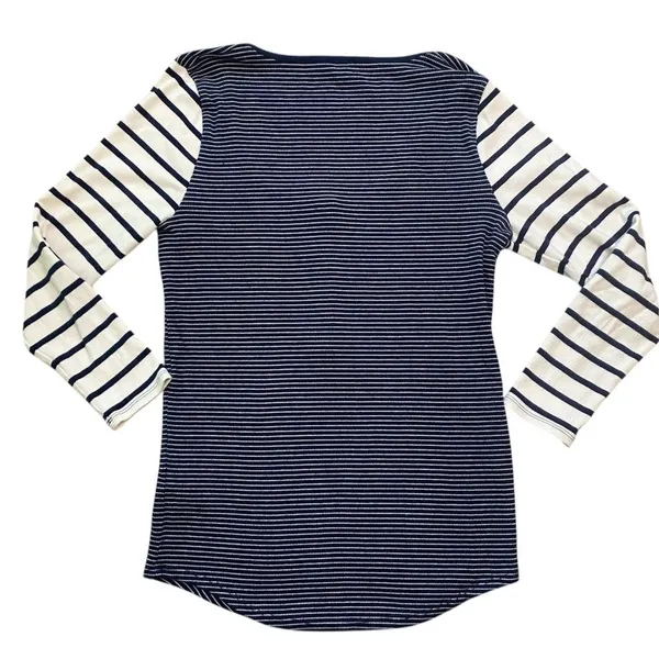 J. Crew Navy and White Striped Scoop Neck Ribbed Long Sleeve Henley - Image 10
