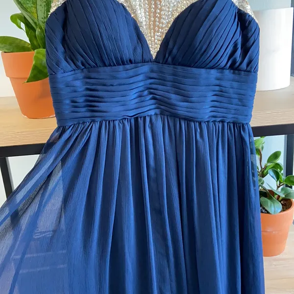 Aidan Mattox Crystal Chiffon Draped Evening Wedding Prom Homecoming Dress, 0 - Image 3
