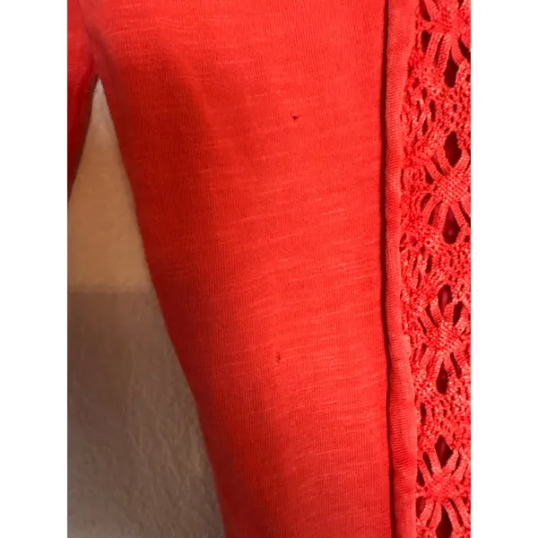Free People Truly Madly Red Crochet Lace 3/4 Sleeve Boho Cotton Top Size Small - Image 10