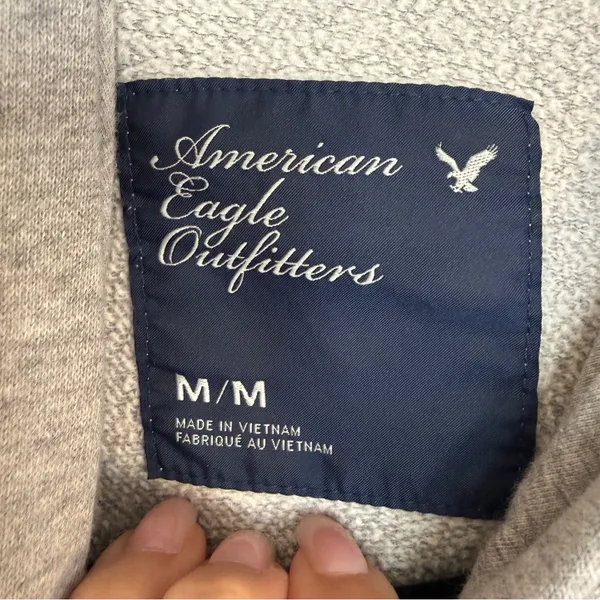 American Eagle Grey Hoodie with Teal Graphic Womens Medium - Image 3