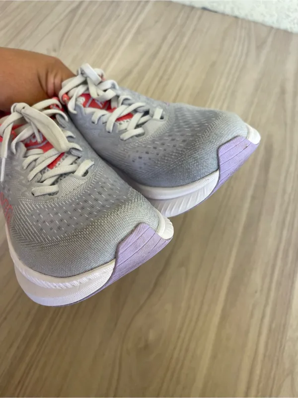 Hoka Women's Light Gray Running Shoes with Coral & Lavender Accents - Image 4
