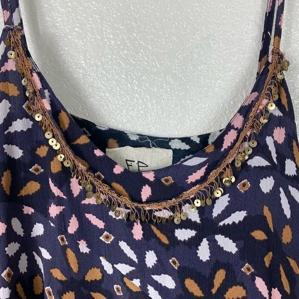 Free People Navy Floral Print Asymmetric Layered Mini Dress - Image 4