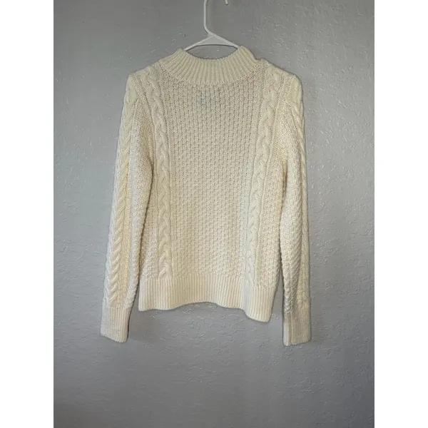 Abercrombie & Fitch Cream cable-knit mock neck sweater Sz S Preppy - Image 6