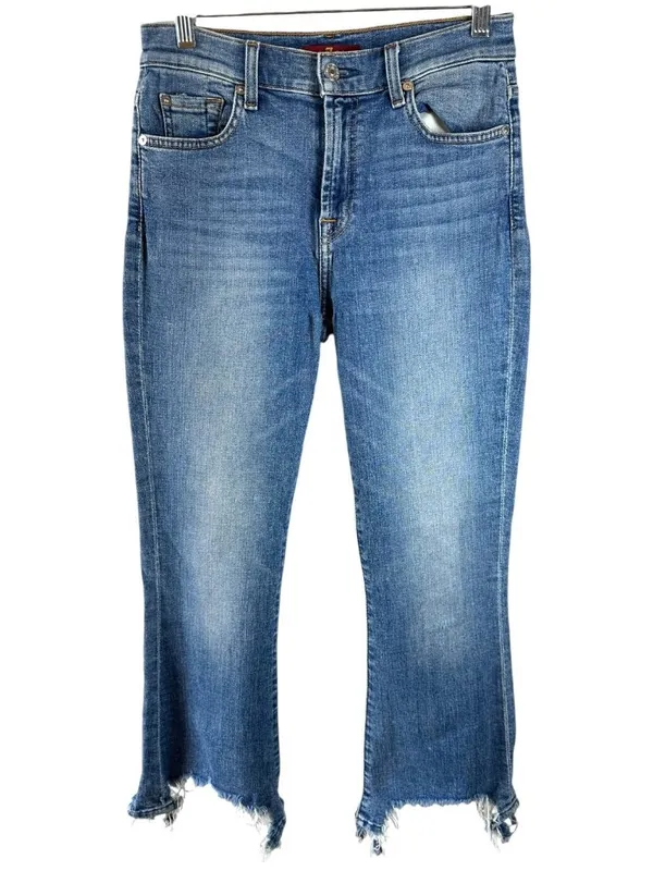 7 For All Mankind Jeans 27 Raw Step Hem Slim Straight Blue Stretch Denim 7FAMK - Image 2