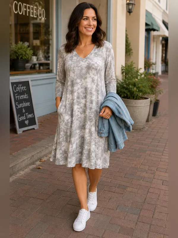 LuLaRoe Emily Gray Cloud Print‎ Swing Dress with Pockets Women's Small NWT - Image 2