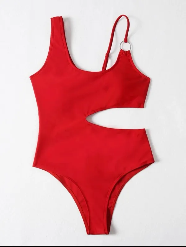 One Piece Cutout  Red Swimsuit - Image 3