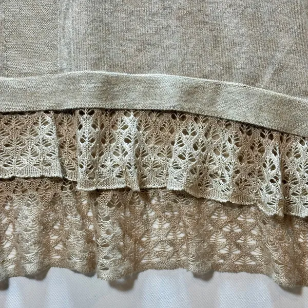 Cyrus Beige Knit Sweater Crochet Lace Tiered Hem Long Sleeve Pullover L tunic - Image 5